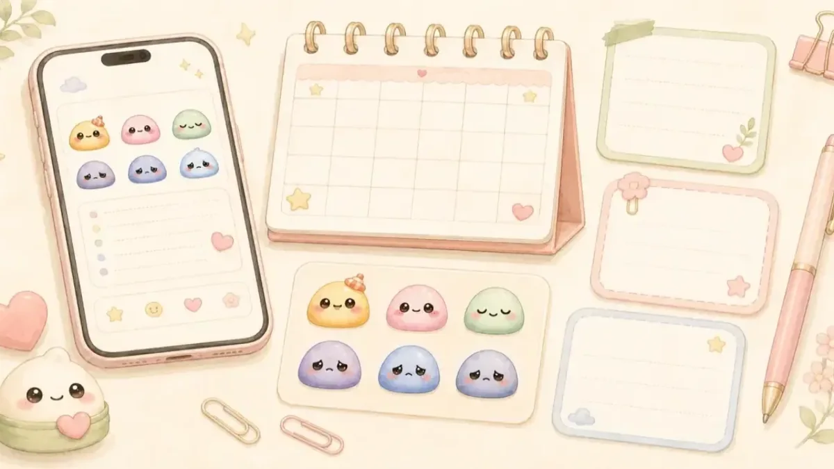 Example for cute diary app with free sticker placement