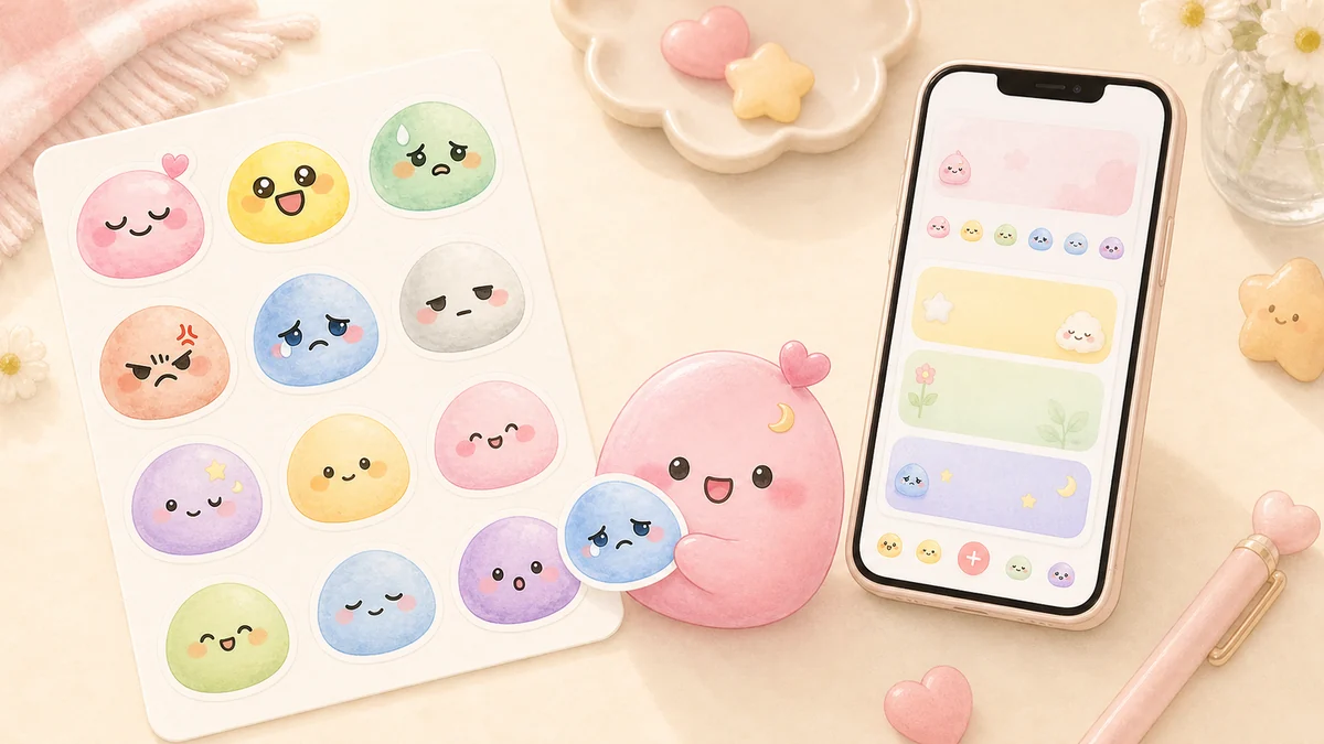 cute diary app with mood stickers in Mongle Haru