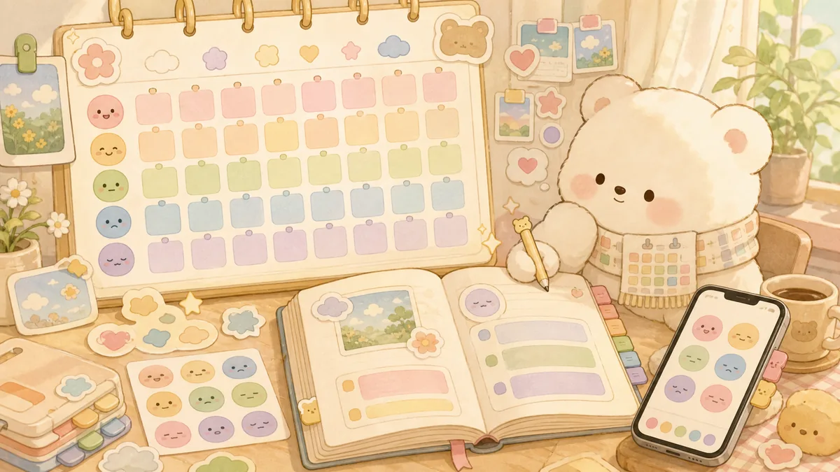 Mood Diary App With A Calendar Mongle Haru curation illustration
