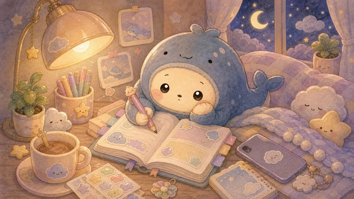 Private Diary App Before Bed curation banner illustration for Mongle Haru