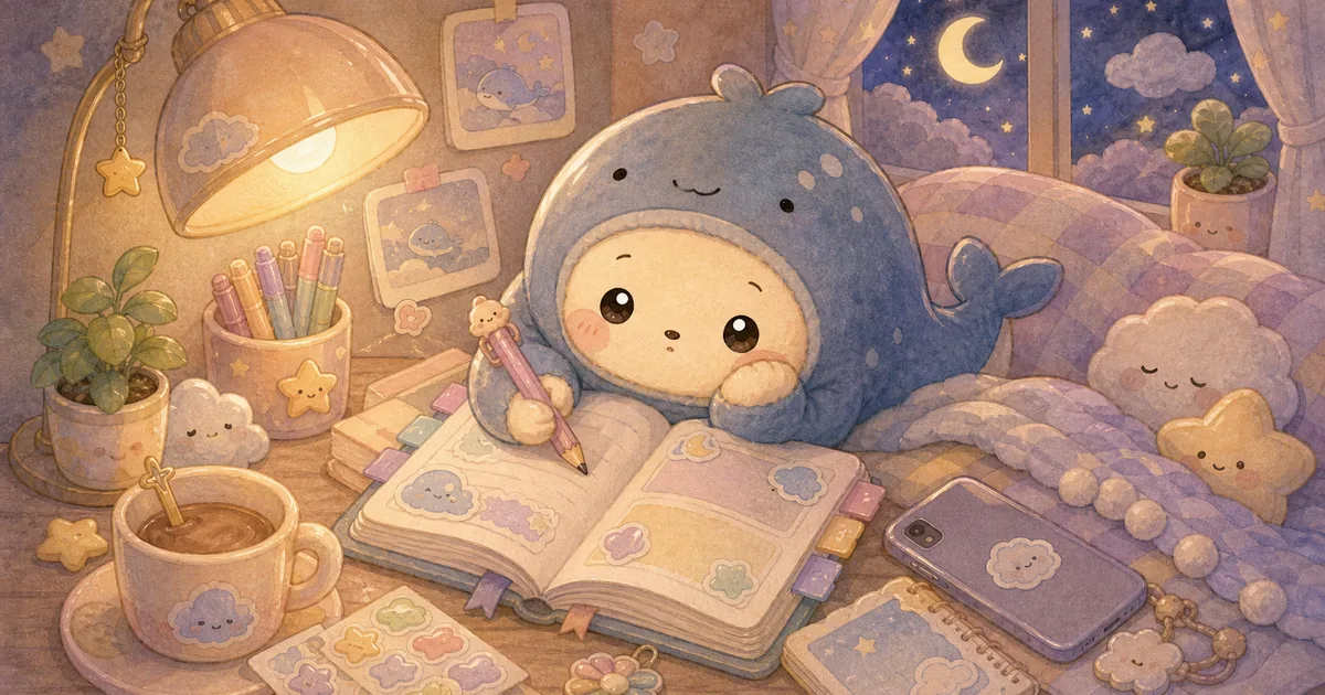 Private Diary App Before Bed blog thumbnail illustration for Mongle Haru