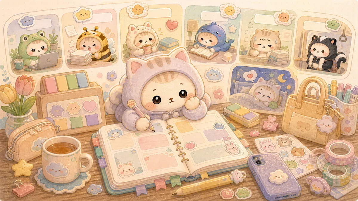 Private Diary App During A Busy Week curation banner illustration for Mongle Haru