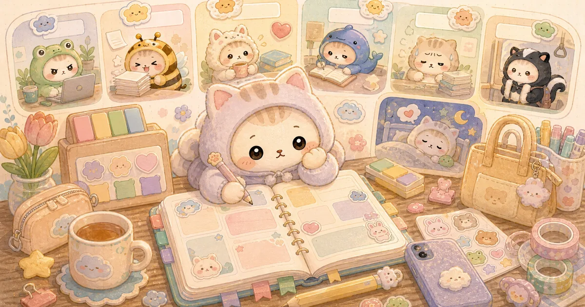 Private Diary App During A Busy Week blog thumbnail illustration for Mongle Haru