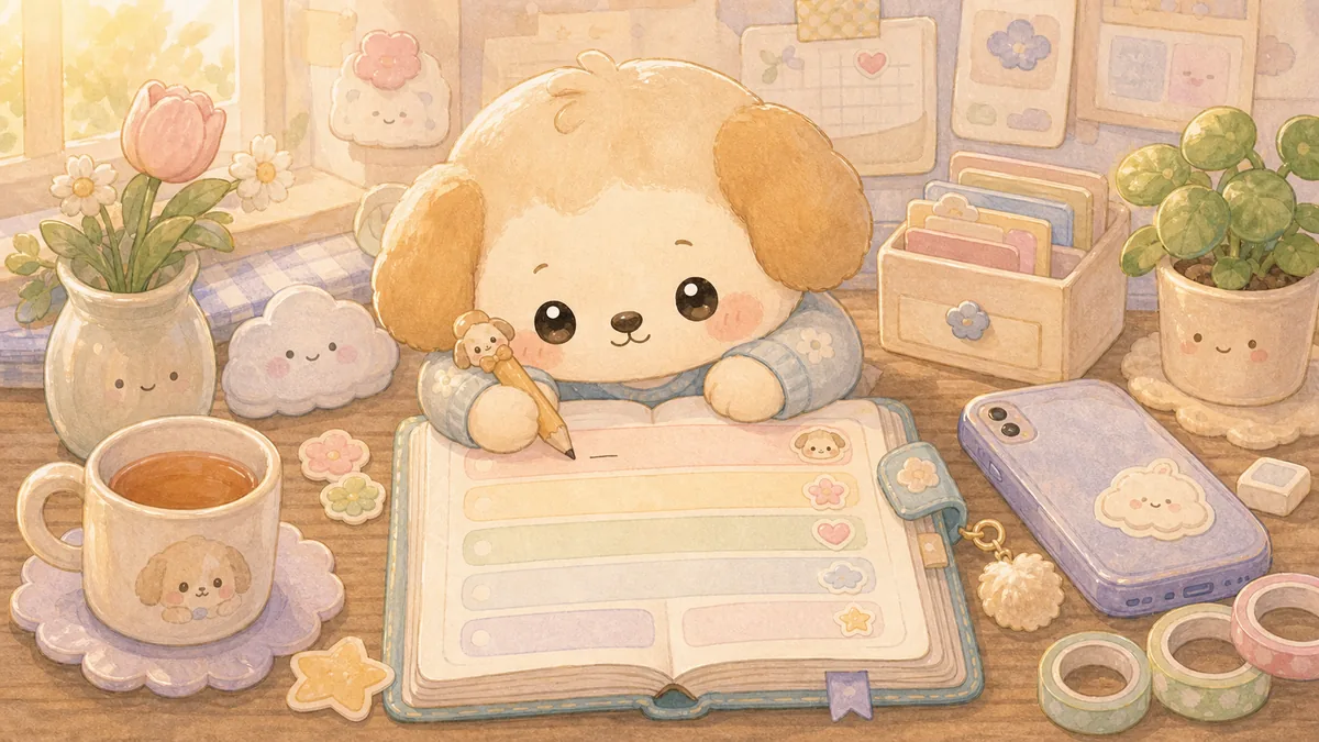 Private Diary App For One Line A Day curation banner illustration for Mongle Haru