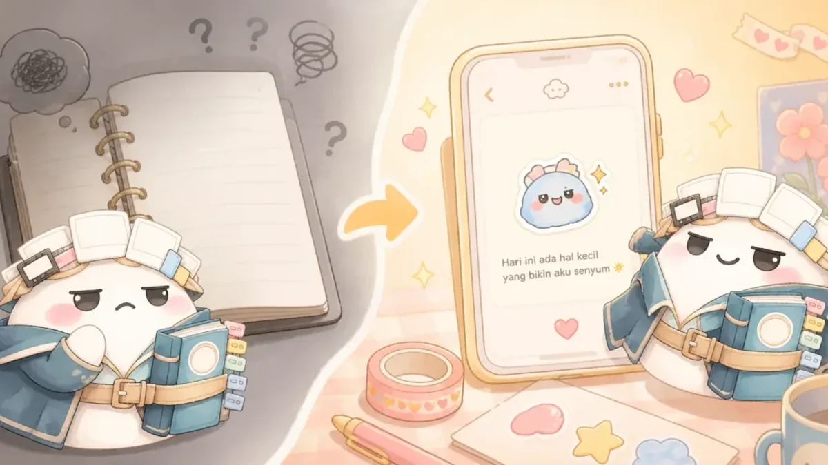 Timeline note for private diary app with cute characters