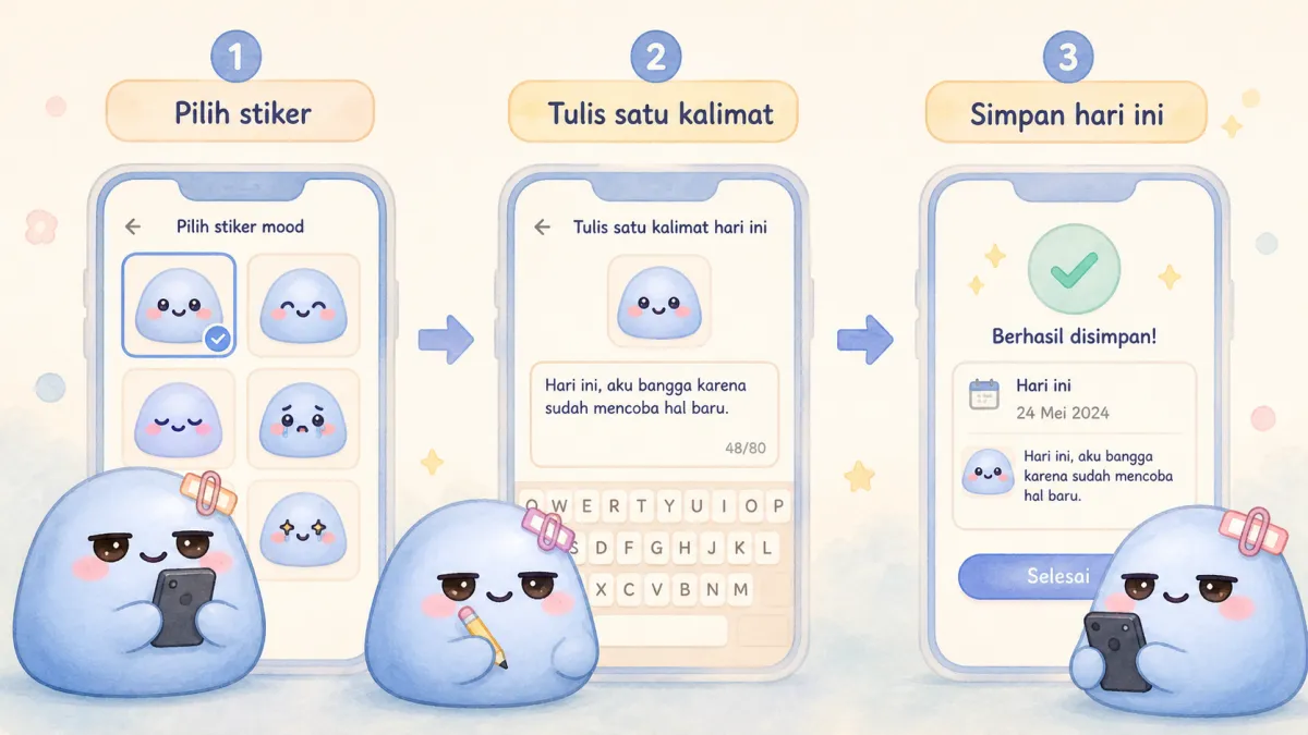 Tips memakai aplikasi diary lucu dengan satu kalimat dan stiker