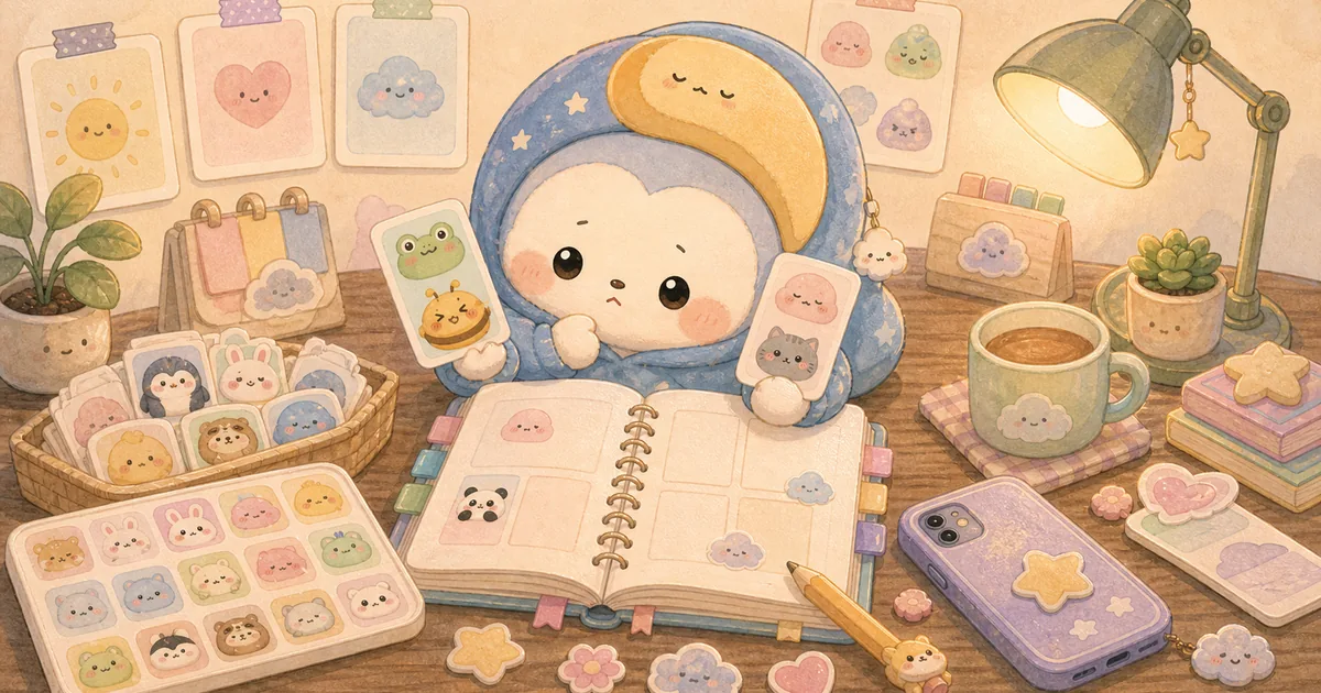 Thumbnail blog cara memilih stiker mood dengan ilustrasi Mongle Haru