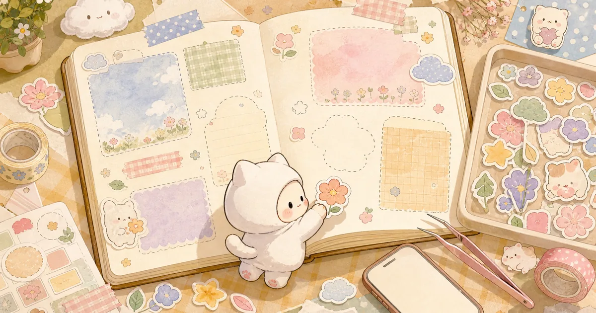 Thumbnail blog cara mengatur halaman diary dengan stiker bergaya curation banner Mongle Haru