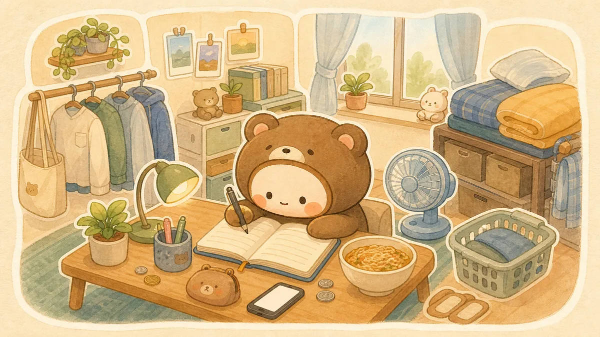 Ilustrasi catatan harian anak kos dengan suasana diary Mongle Haru