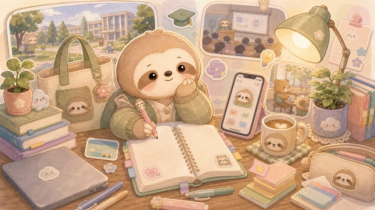 Ilustrasi catatan harian mahasiswa bergaya curation banner Mongle Haru