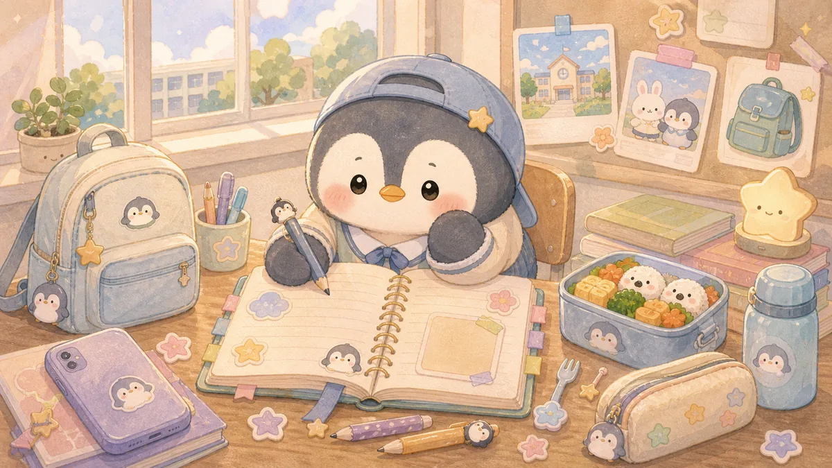 Ilustrasi contoh diary tentang sekolah bergaya curation banner Mongle Haru