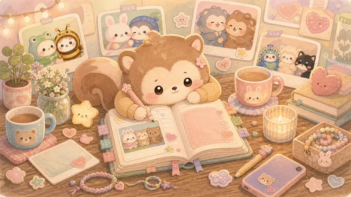 Ilustrasi contoh diary tentang teman bergaya curation banner Mongle Haru