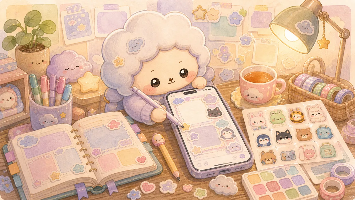 Ilustrasi dekorasi diary digital lucu bergaya curation banner Mongle Haru
