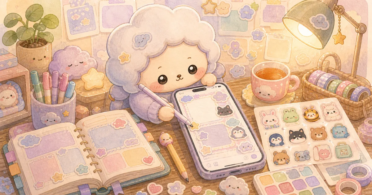 Thumbnail blog dekorasi diary digital lucu dengan ilustrasi Mongle Haru