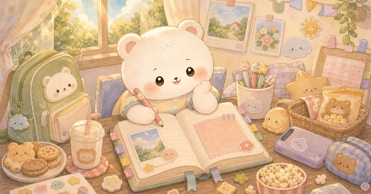 Thumbnail blog diary saat libur sekolah dengan ilustrasi Mongle Haru