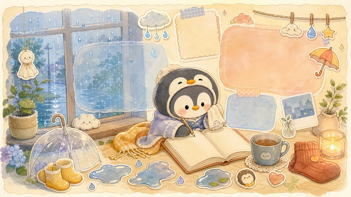 Ilustrasi diary setelah hujan dengan suasana diary Mongle Haru