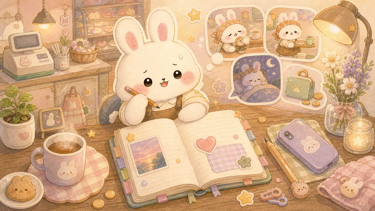 Ilustrasi diary setelah kerja part time bergaya curation banner Mongle Haru