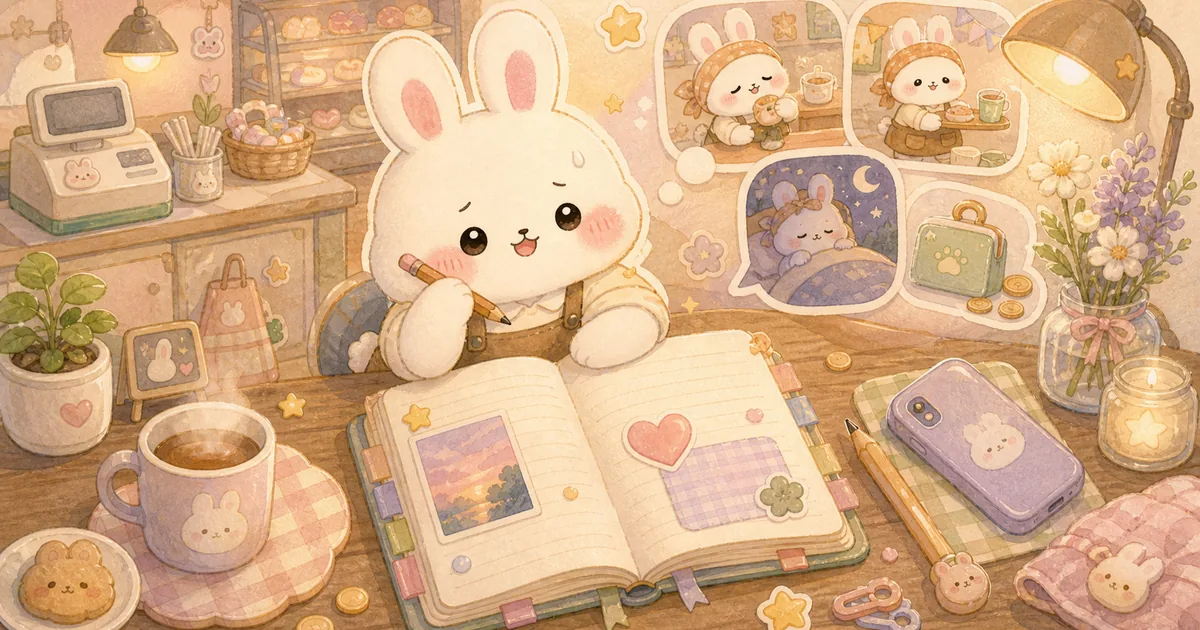 Thumbnail blog diary setelah kerja part time dengan ilustrasi Mongle Haru