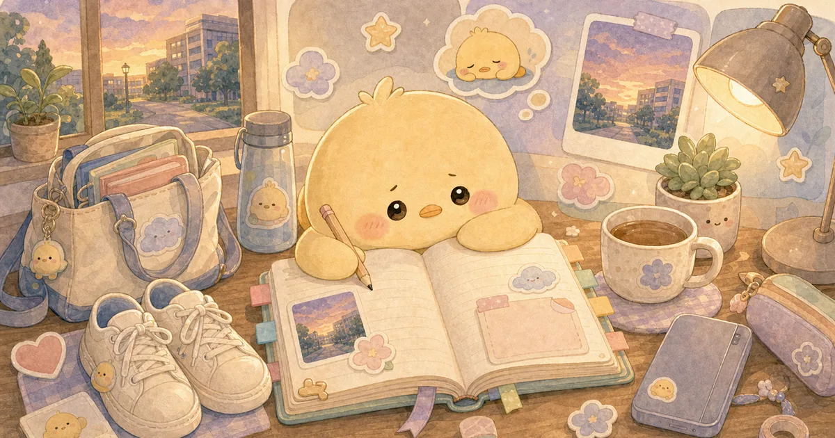 Thumbnail blog diary setelah pulang kampus dengan ilustrasi Mongle Haru