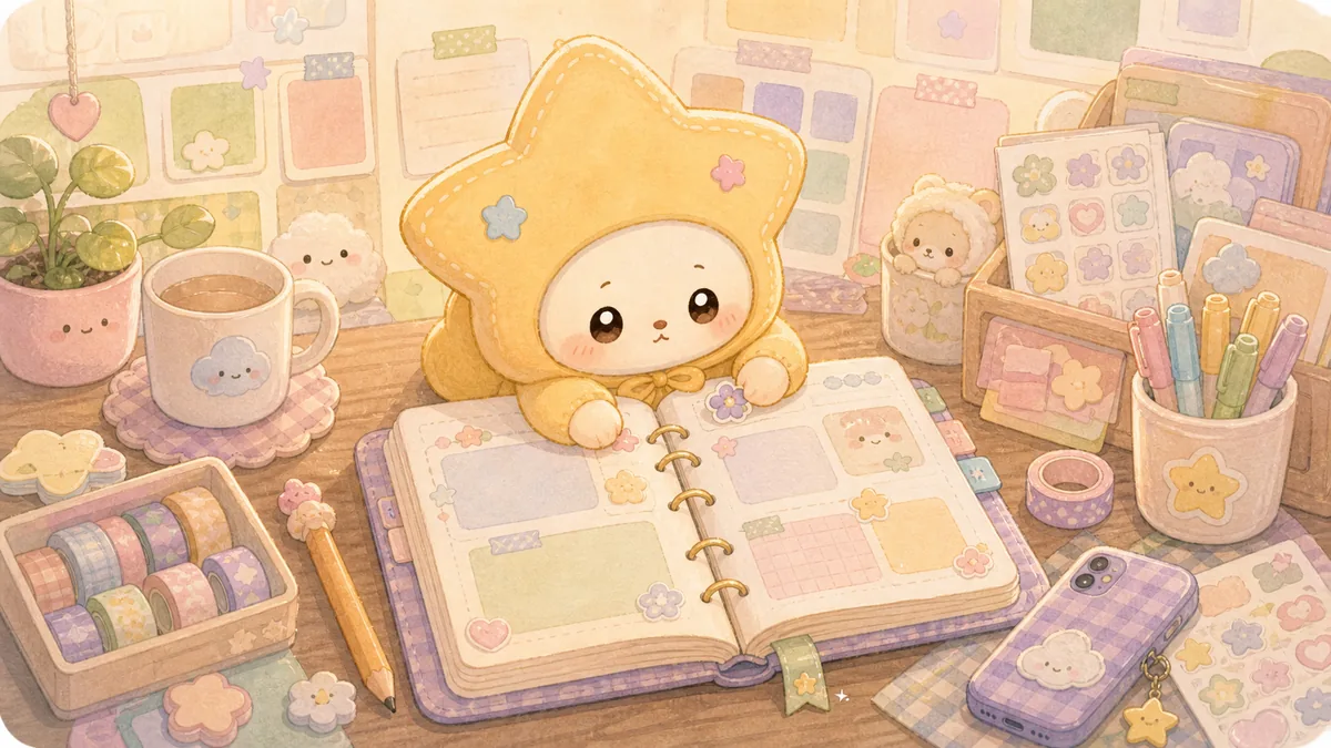 Ilustrasi halaman diary aesthetic simple bergaya curation banner Mongle Haru