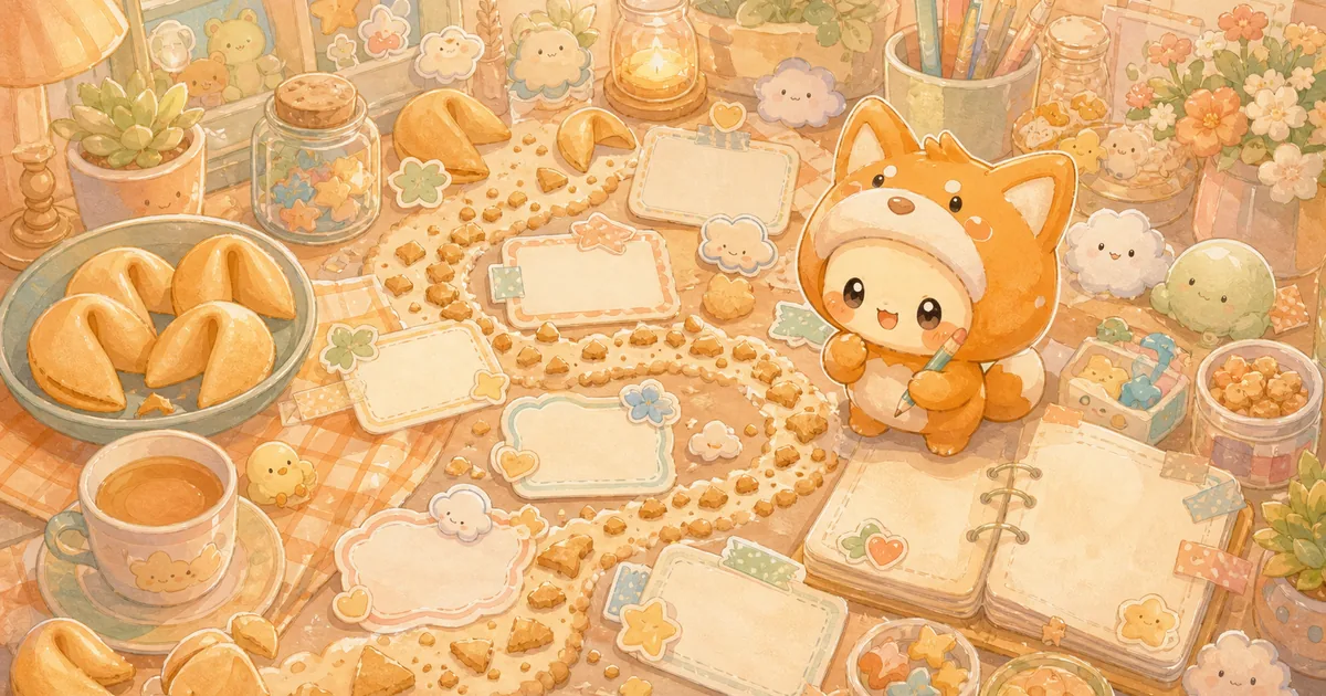 Thumbnail blog ide diary dari fortune cookie bergaya curation banner Mongle Haru