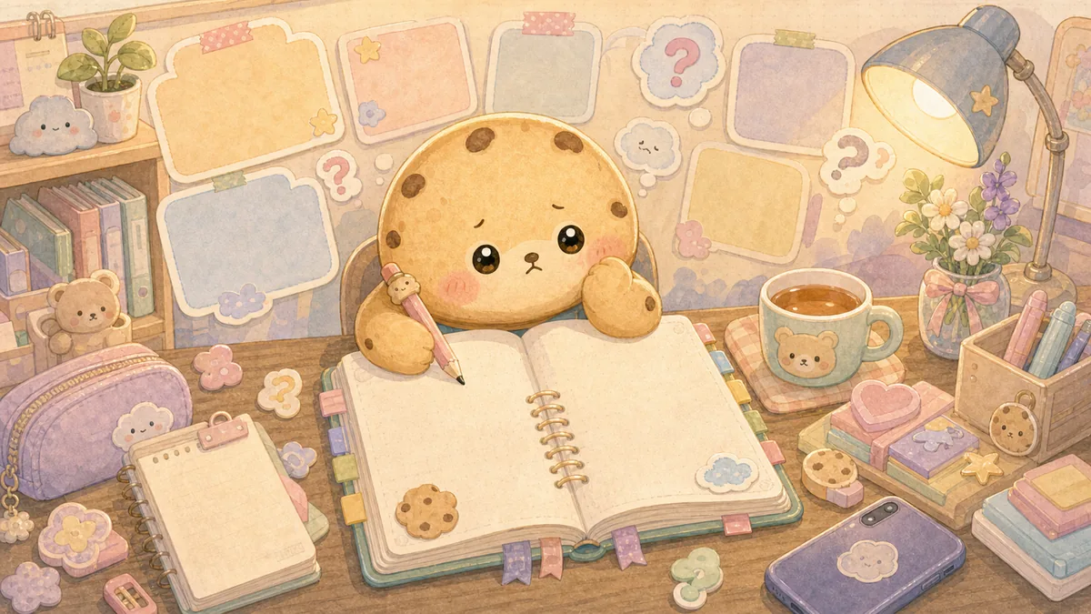 Ilustrasi ide diary saat bingung menulis bergaya curation banner Mongle Haru