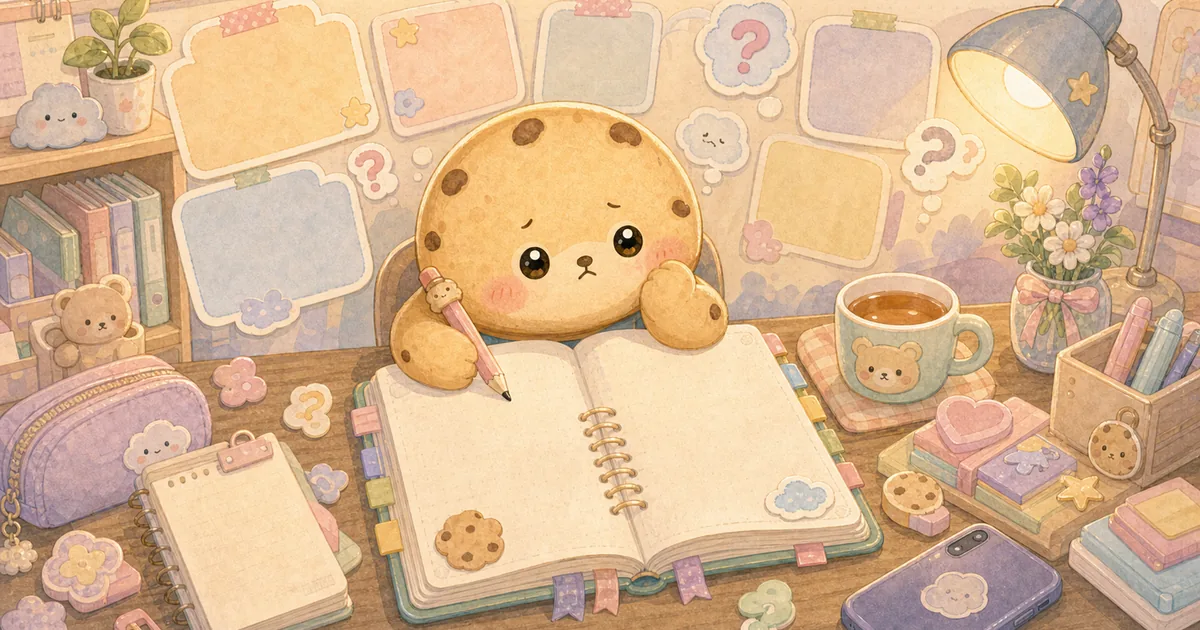 Thumbnail blog ide diary saat bingung menulis dengan ilustrasi Mongle Haru