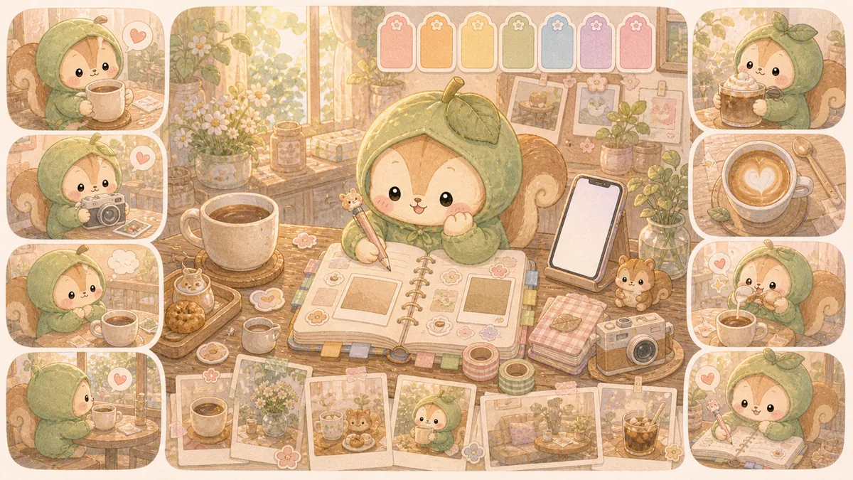 Ilustrasi ide diary untuk foto kopi bergaya Mongle Haru