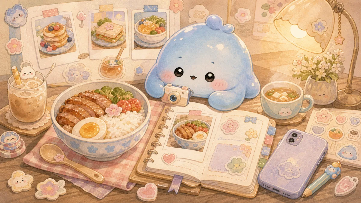 Ilustrasi ide diary untuk foto makanan bergaya curation banner Mongle Haru
