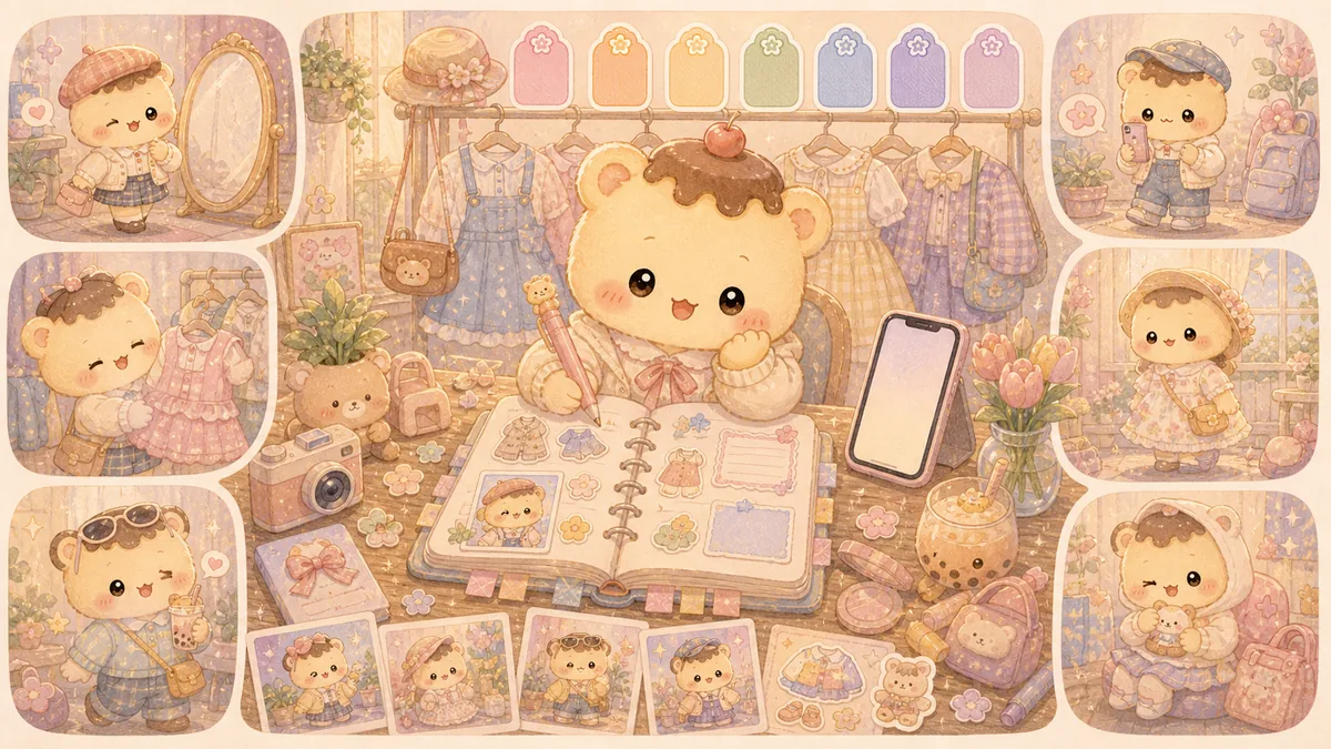 Ilustrasi ide diary untuk foto ootd bergaya Mongle Haru