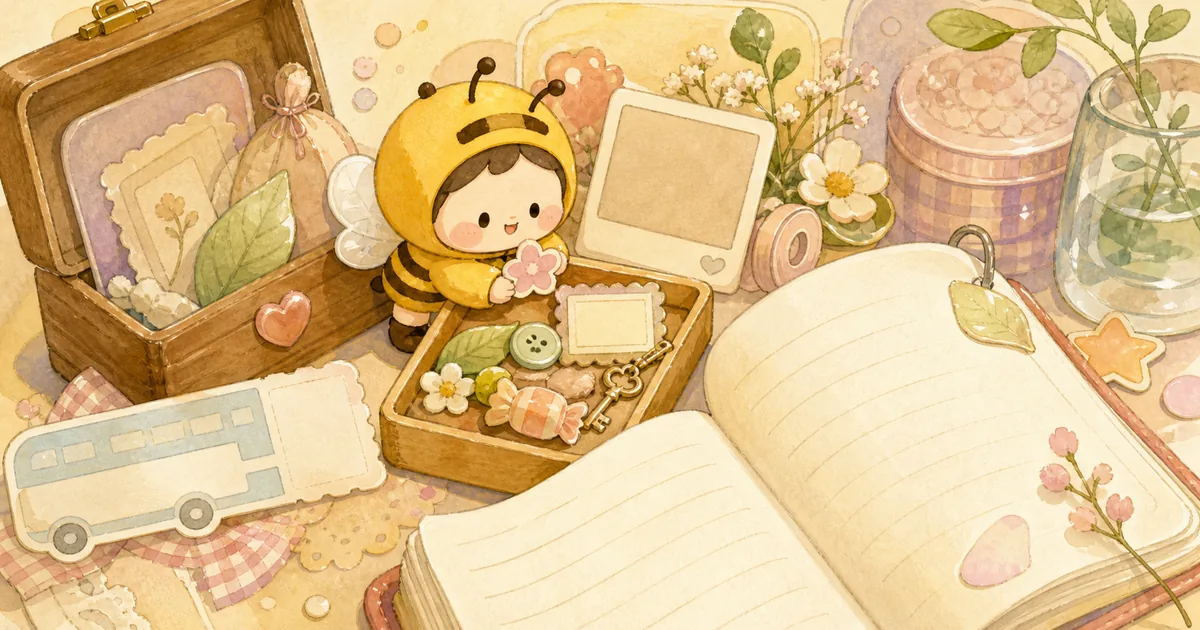 Thumbnail blog ide diary untuk kenangan kecil bergaya curation banner Mongle Haru