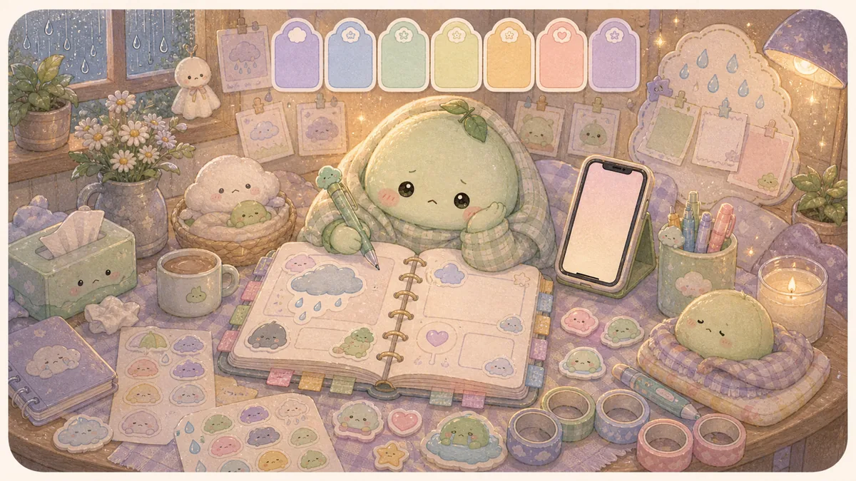 Ilustrasi ide halaman diary untuk mood buruk bergaya Mongle Haru