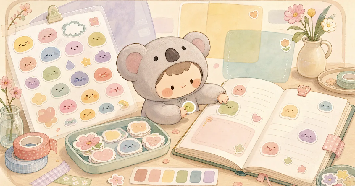 Thumbnail blog kombinasi stiker mood diary bergaya curation banner Mongle Haru