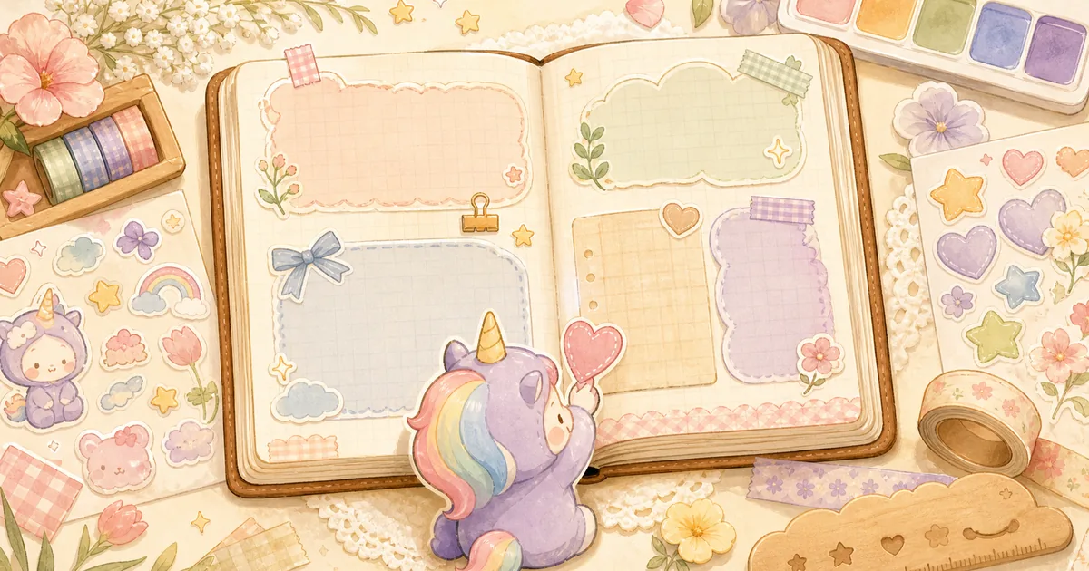 Thumbnail blog layout diary aesthetic dengan stiker bergaya curation banner Mongle Haru