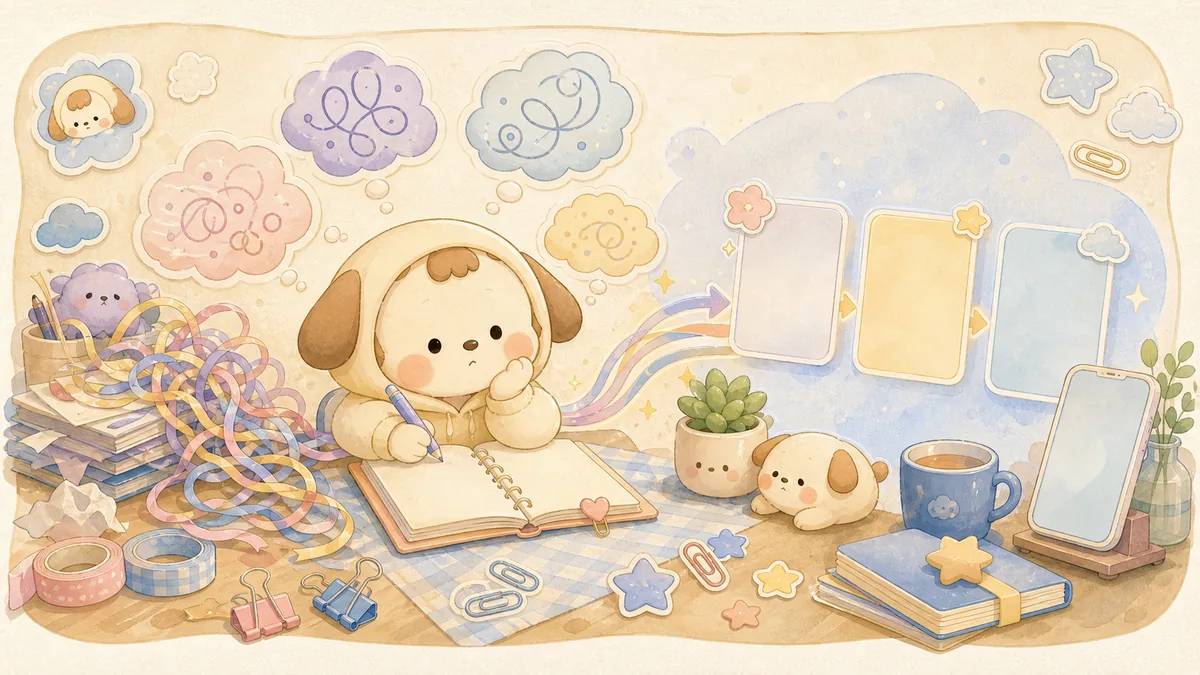 Ilustrasi menulis diary saat banyak pikiran dengan suasana diary Mongle Haru