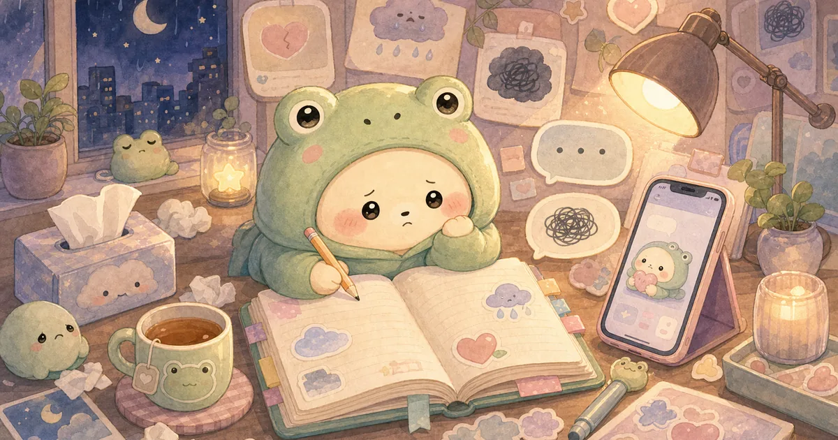 Thumbnail blog menulis diary saat galau dengan ilustrasi Mongle Haru