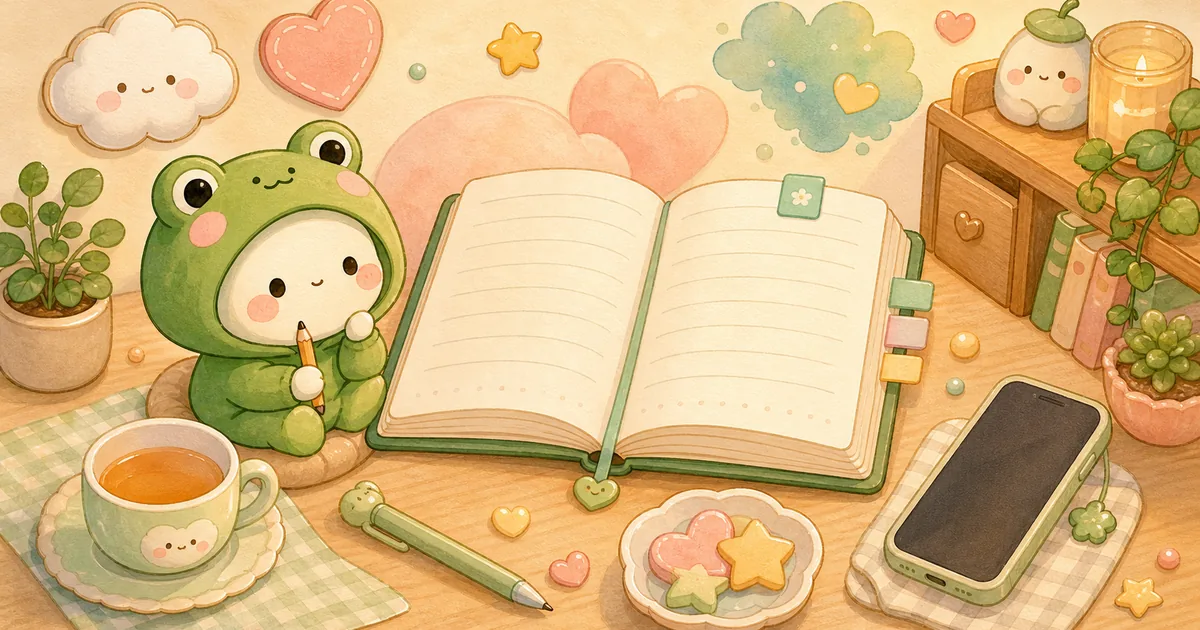 Thumbnail blog menulis diary saat gugup bergaya curation banner Mongle Haru