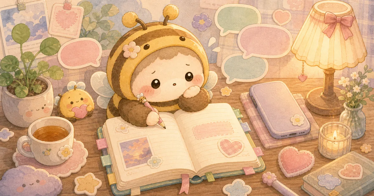 Thumbnail blog menulis diary saat ingin curhat dengan ilustrasi Mongle Haru