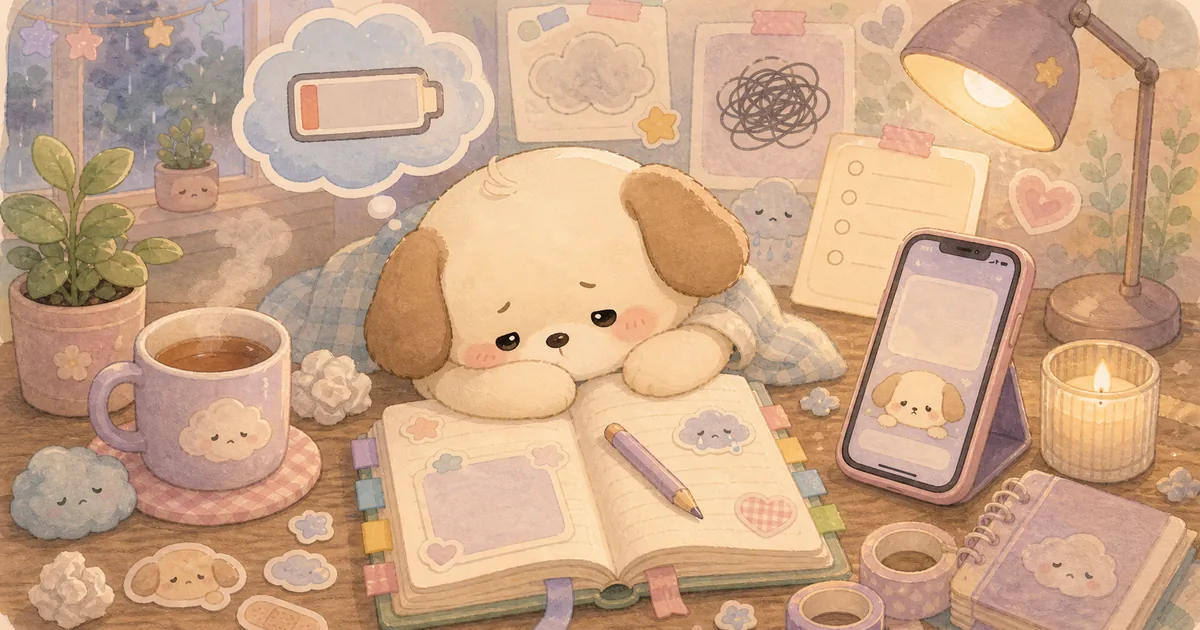 Thumbnail blog menulis diary saat kehilangan motivasi dengan ilustrasi Mongle Haru