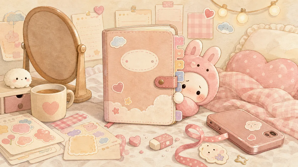Ilustrasi menulis diary saat malu dengan suasana diary Mongle Haru