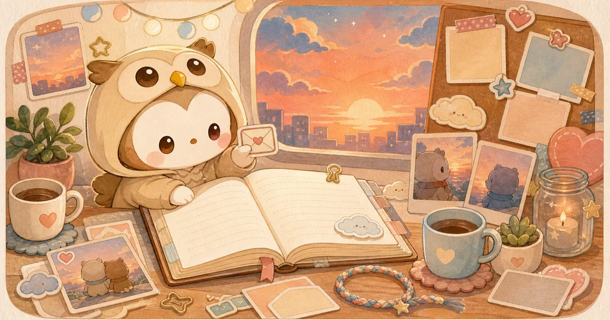 Thumbnail blog menulis diary saat rindu teman bergaya curation banner Mongle Haru