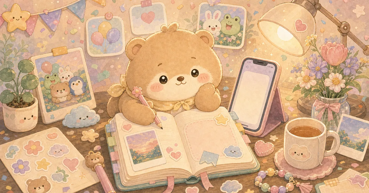 Thumbnail blog menulis diary saat senang dengan ilustrasi Mongle Haru