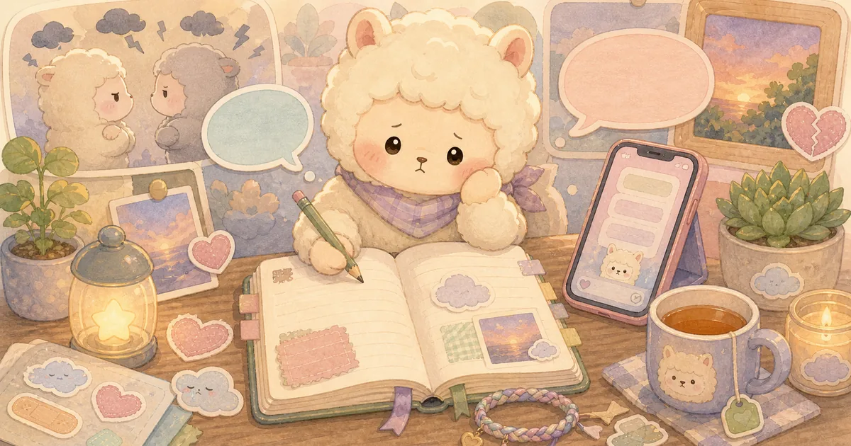 Thumbnail blog menulis diary setelah bertengkar dengan teman dengan ilustrasi Mongle Haru