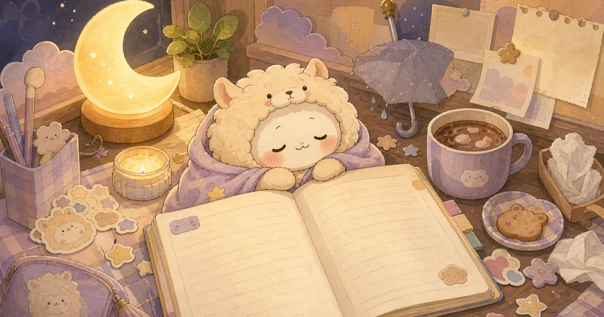 Thumbnail blog menulis diary setelah hari berat bergaya curation banner Mongle Haru