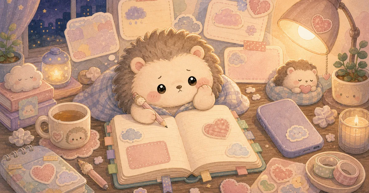 Thumbnail blog prompt diary saat galau dengan ilustrasi Mongle Haru