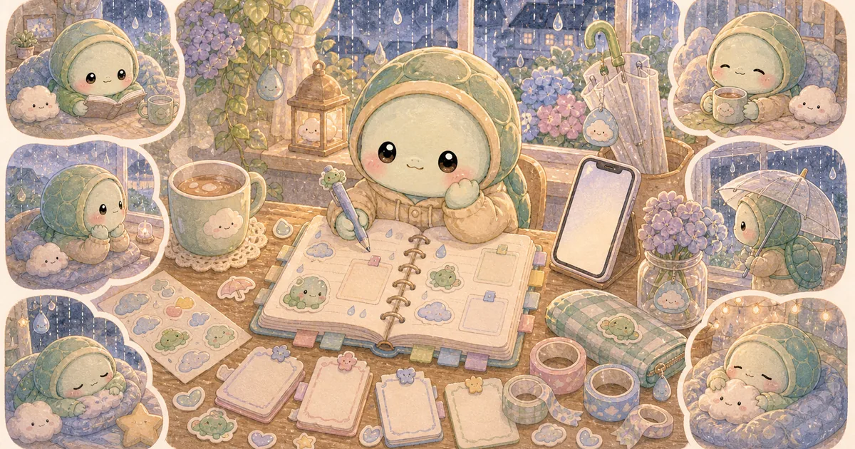 Thumbnail blog prompt diary untuk hari hujan dari Mongle Haru