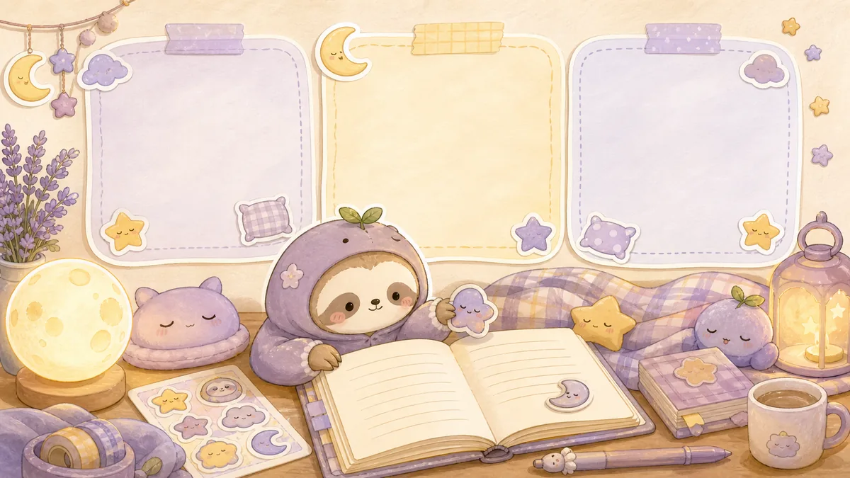 Ilustrasi template diary malam dengan suasana diary Mongle Haru
