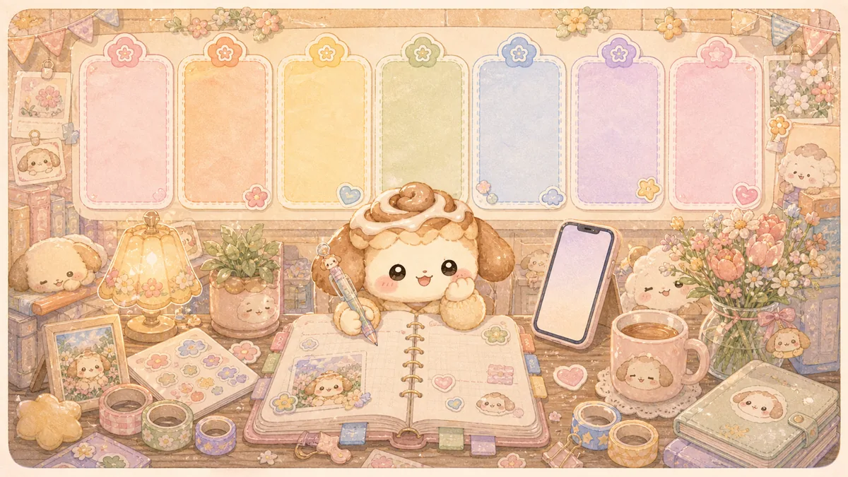 Ilustrasi template diary mingguan sederhana bergaya Mongle Haru