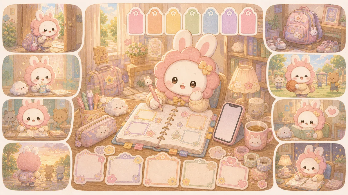 Ilustrasi template diary setelah sekolah bergaya Mongle Haru