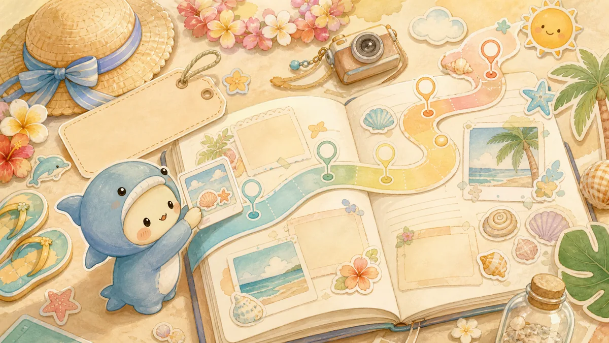 Ilustrasi timeline diary saat liburan dengan suasana diary Mongle Haru